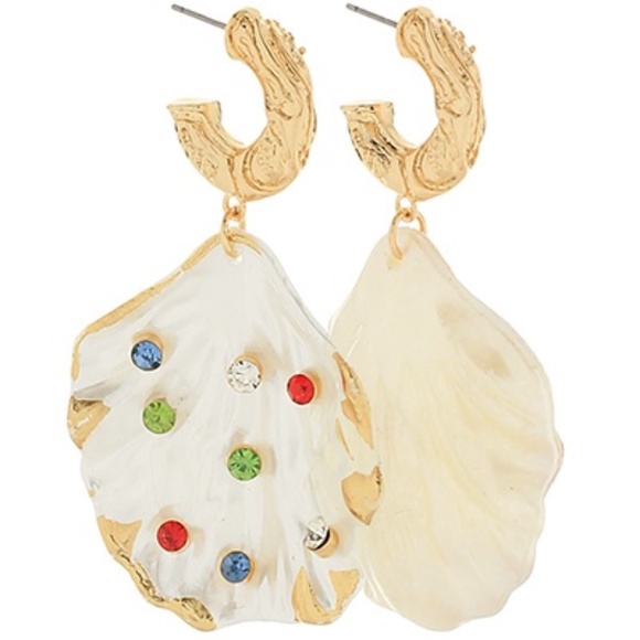 Shell Dangling Texture Metal Hoops - Picture 1 of 1
